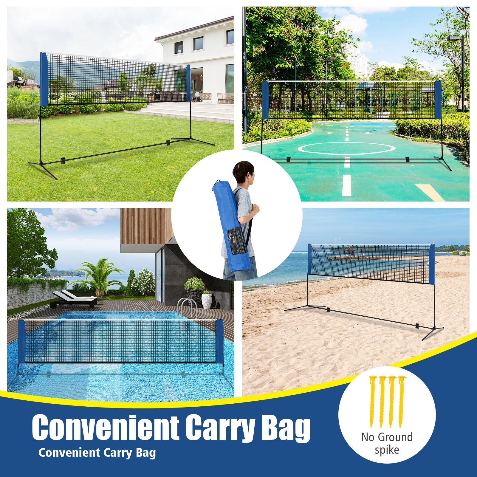 Adjustable Badminton Net Stand with Portable Carry Bag
