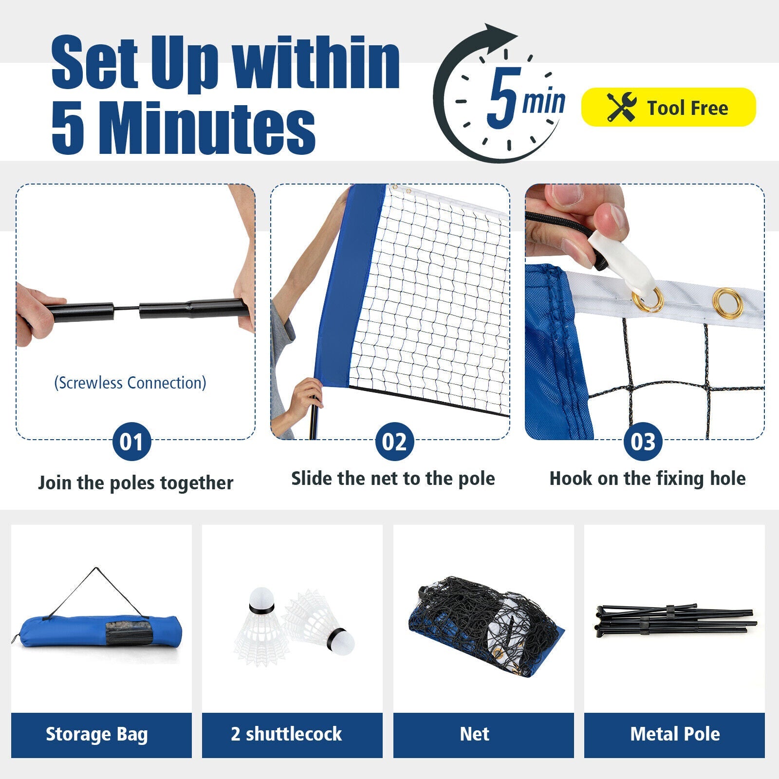 Adjustable Badminton Net Stand with Portable Carry Bag