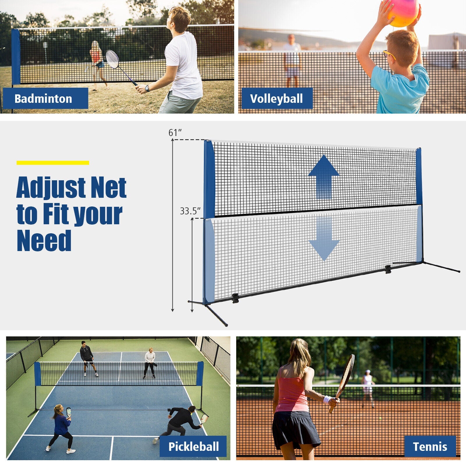 Adjustable Badminton Net Stand with Portable Carry Bag