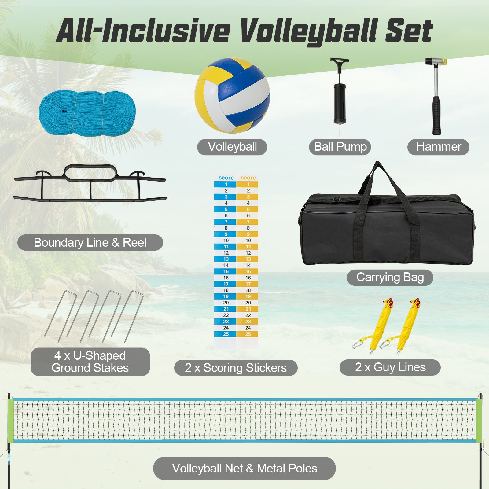 Portable Outdoor Volleyball Net Set Heavy-Duty System