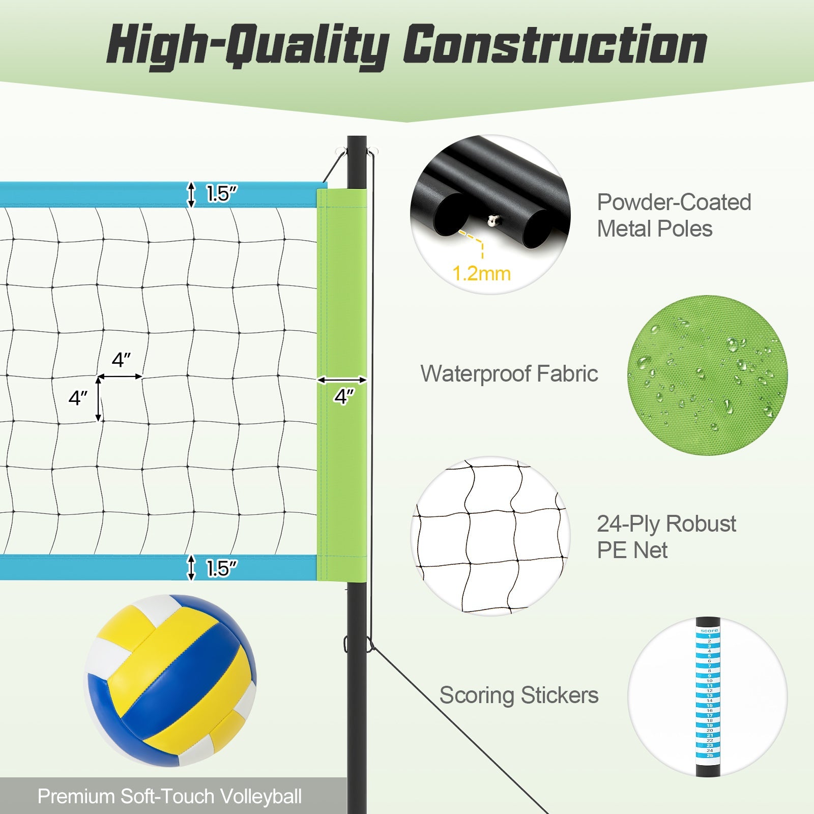 Portable Outdoor Volleyball Net Set Heavy-Duty System