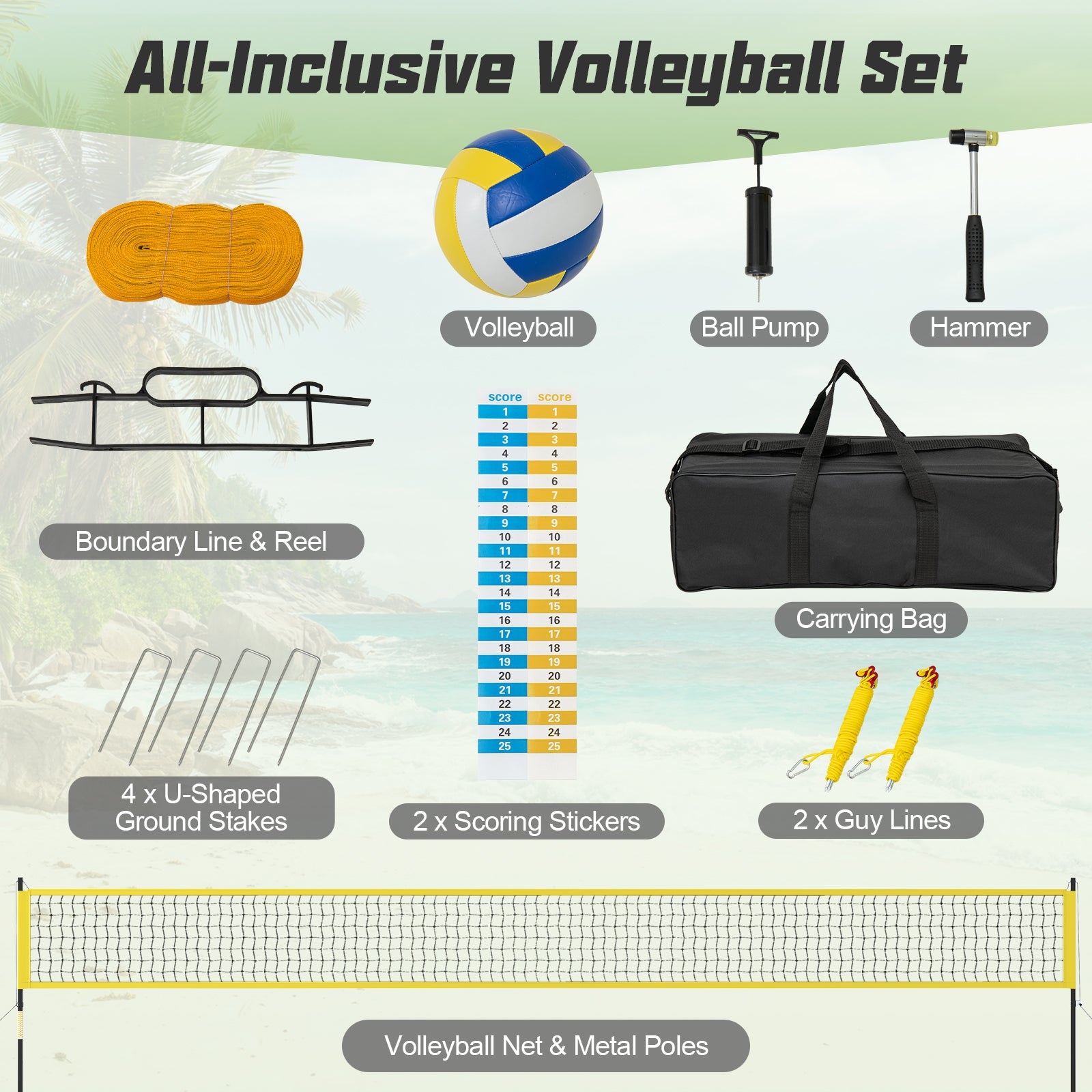 Portable Outdoor Volleyball Net Set Heavy-Duty System