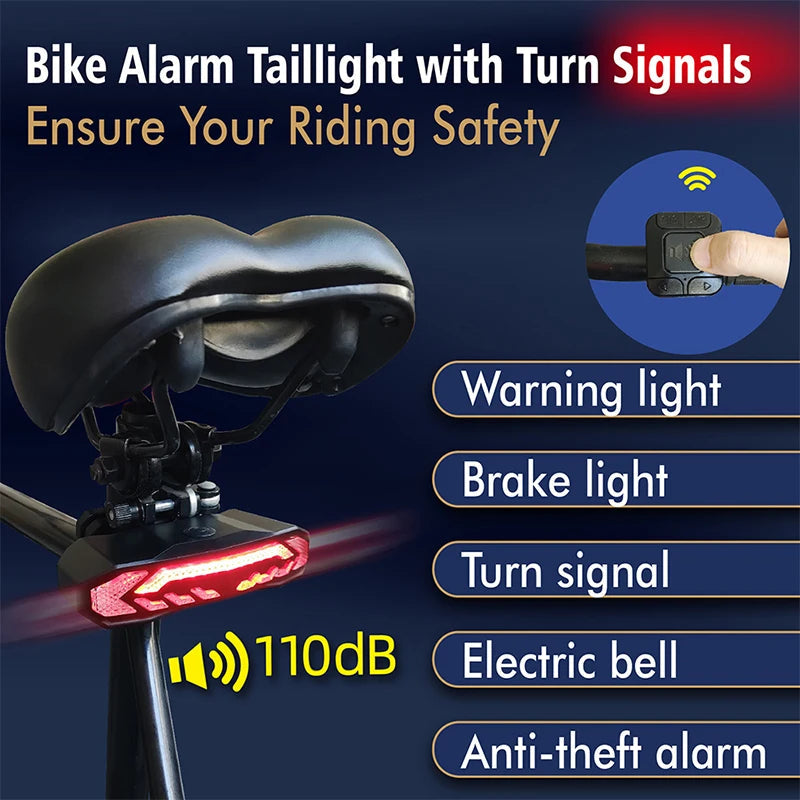 USB Rechargeable Bike Tail Light with Turn Signals and Alarm