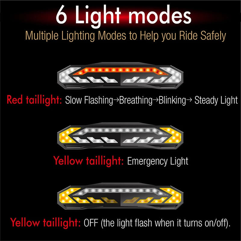 USB Rechargeable Bike Tail Light with Turn Signals and Alarm
