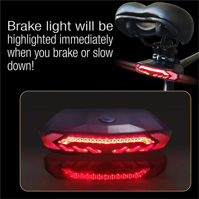 USB Rechargeable Bike Tail Light with Turn Signals and Alarm