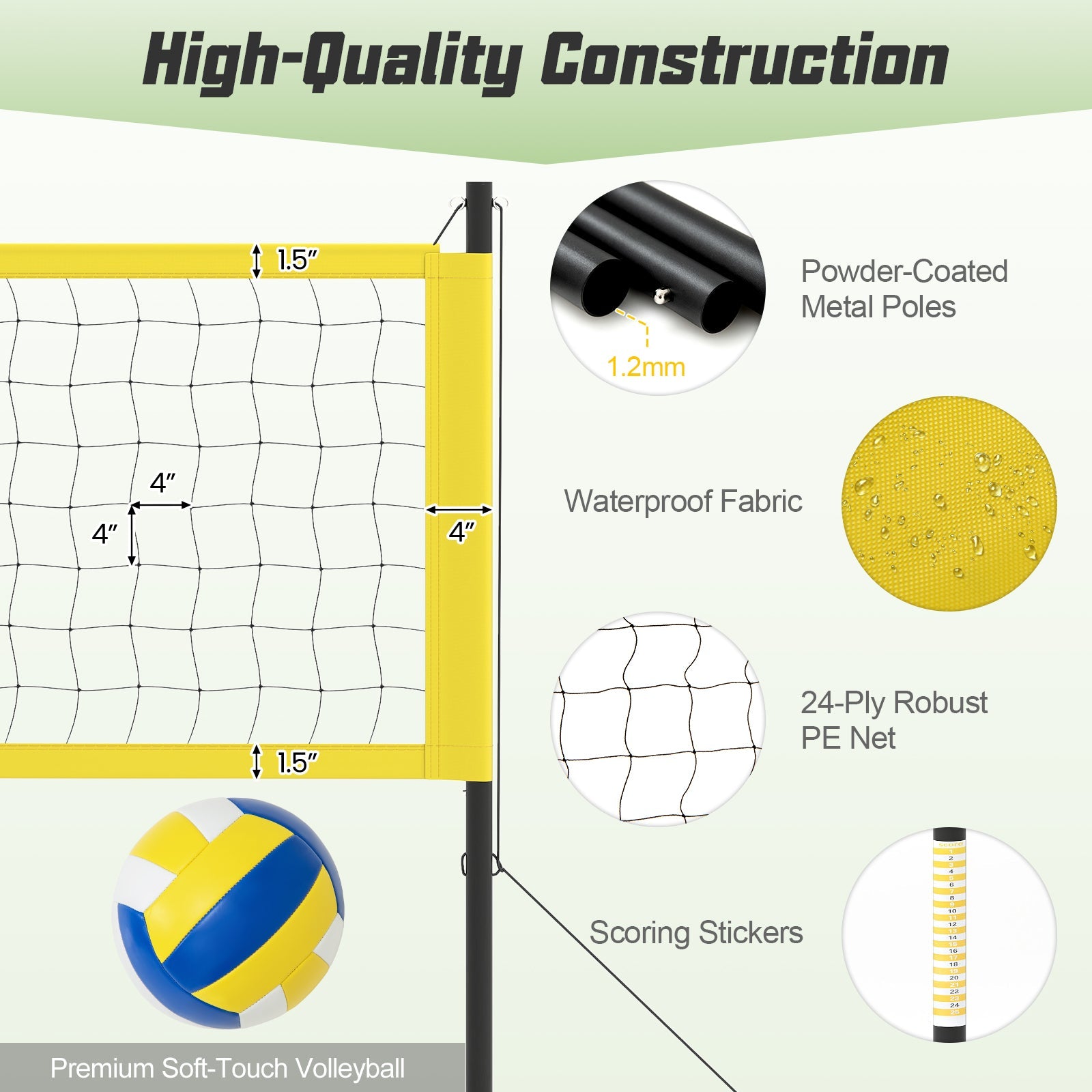 Portable Outdoor Volleyball Net Set Heavy-Duty System