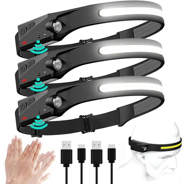 USB Rechargeable Waterproof LED Headlamp with Motion Sensor