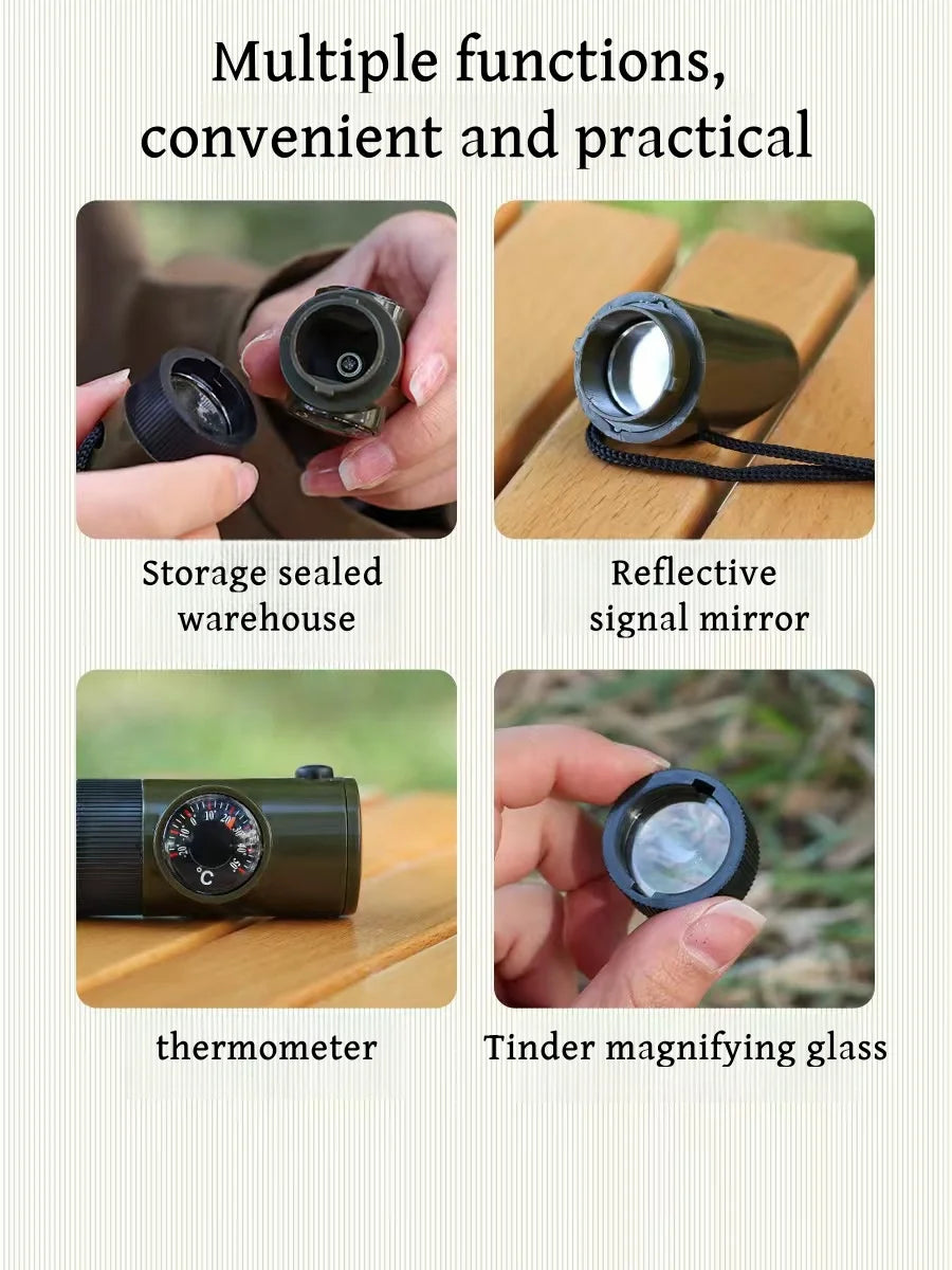 7-in-1 Survival Whistle Emergency Hiking Outdoor Tool
