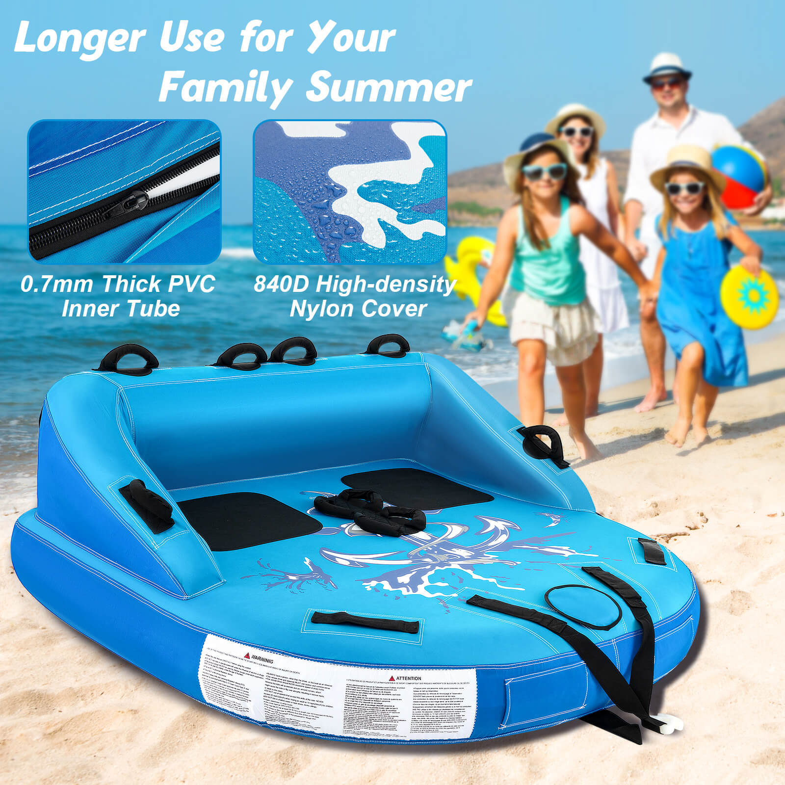 2-Person Inflatable Towable Water Sport Tube for Boating