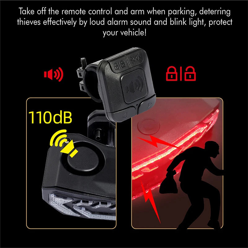 USB Rechargeable Bike Tail Light with Turn Signals and Alarm