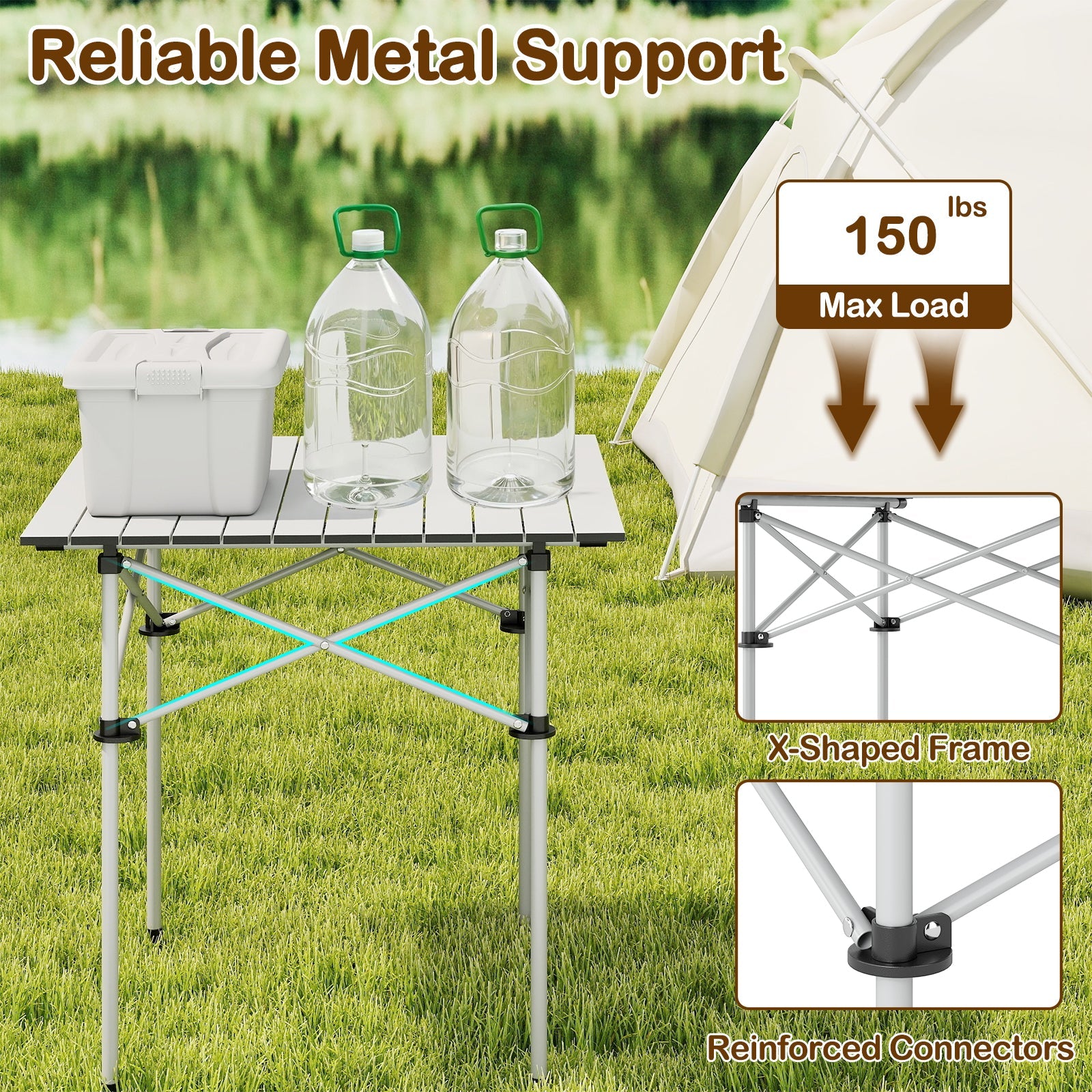 Foldable Roll-Up Camping Table with Metal Legs
