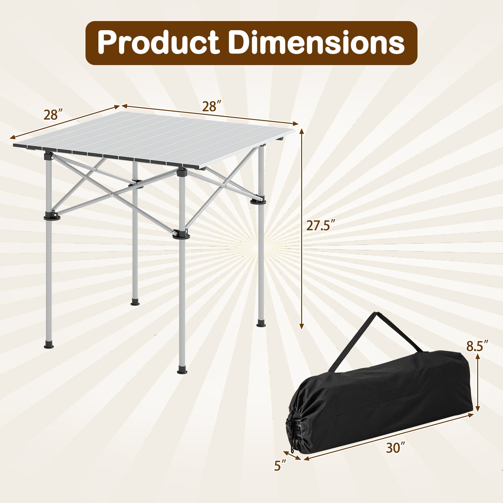 Foldable Roll-Up Camping Table with Metal Legs