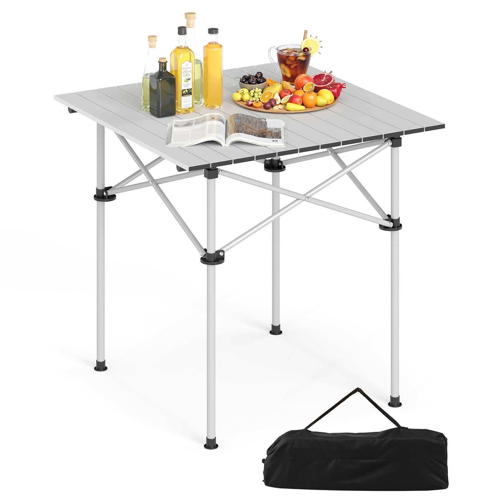 Foldable Roll-Up Camping Table with Metal Legs