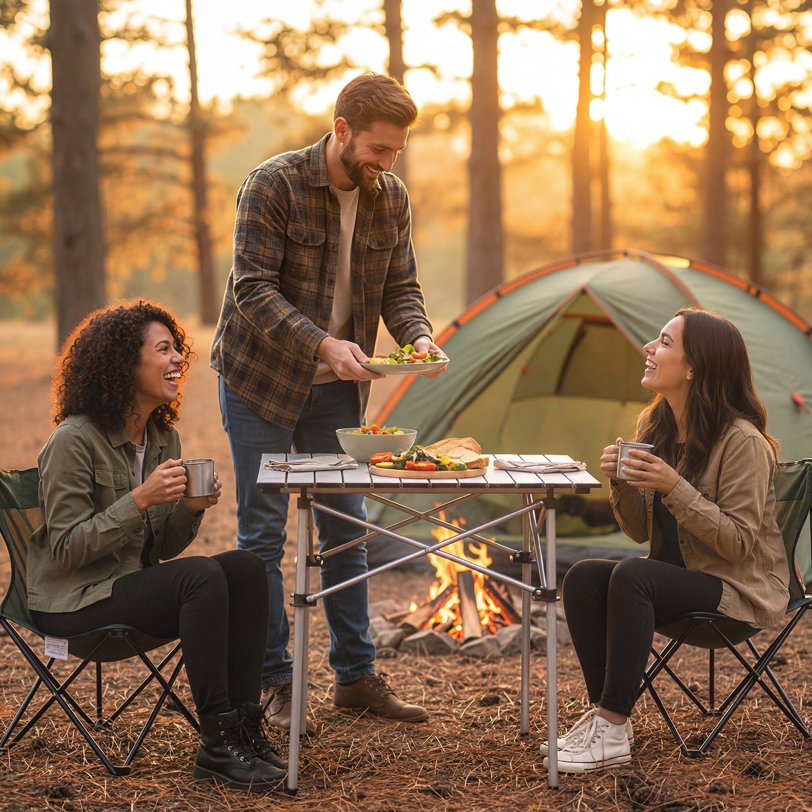 Foldable Roll-Up Camping Table with Metal Legs