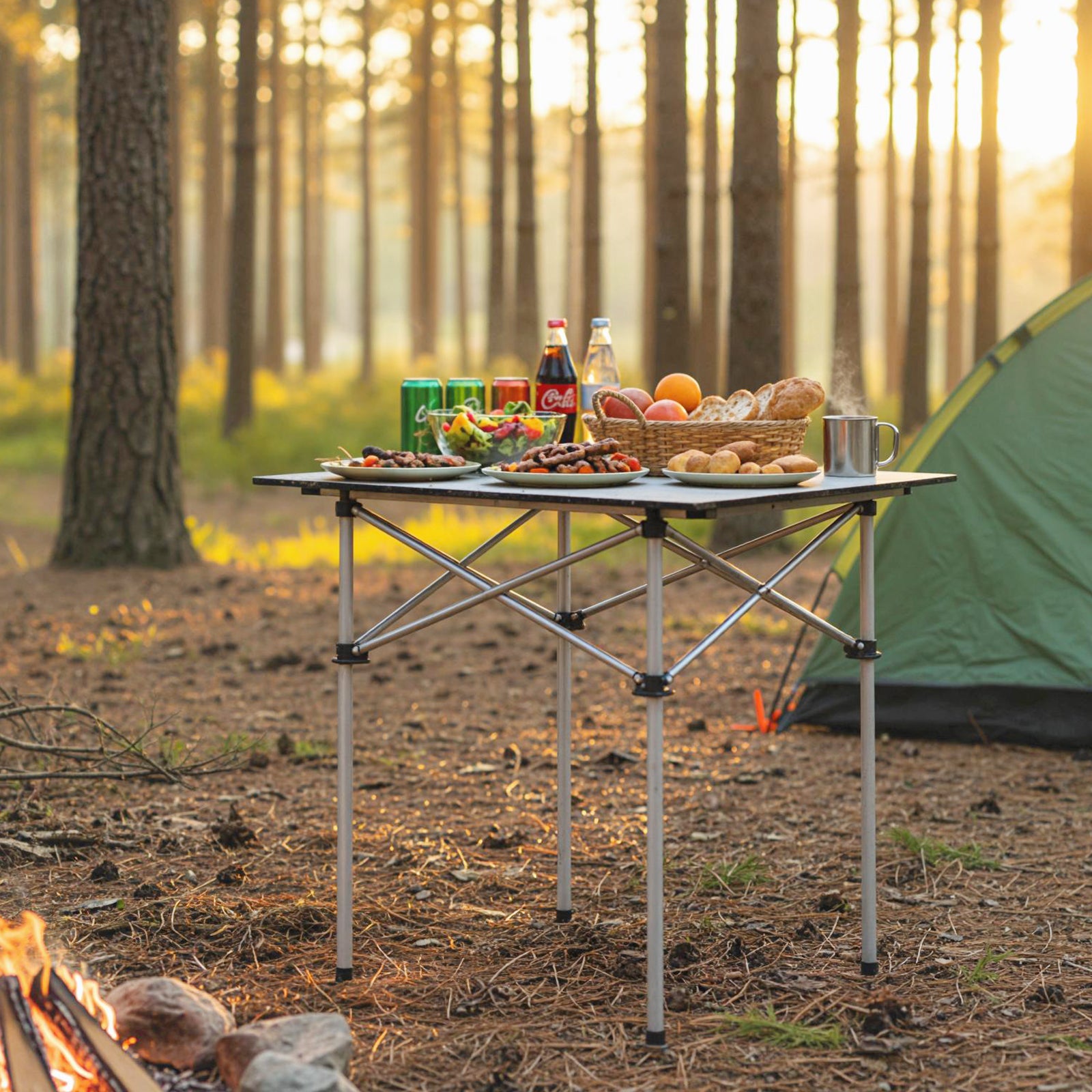 Foldable Roll-Up Camping Table with Metal Legs
