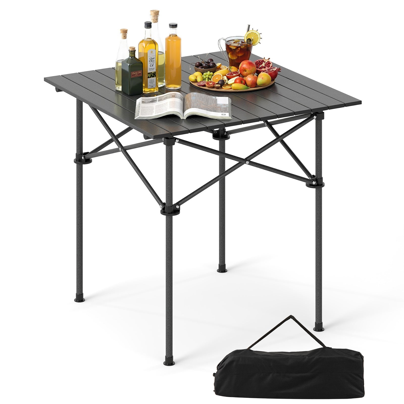 Foldable Roll-Up Camping Table with Metal Legs