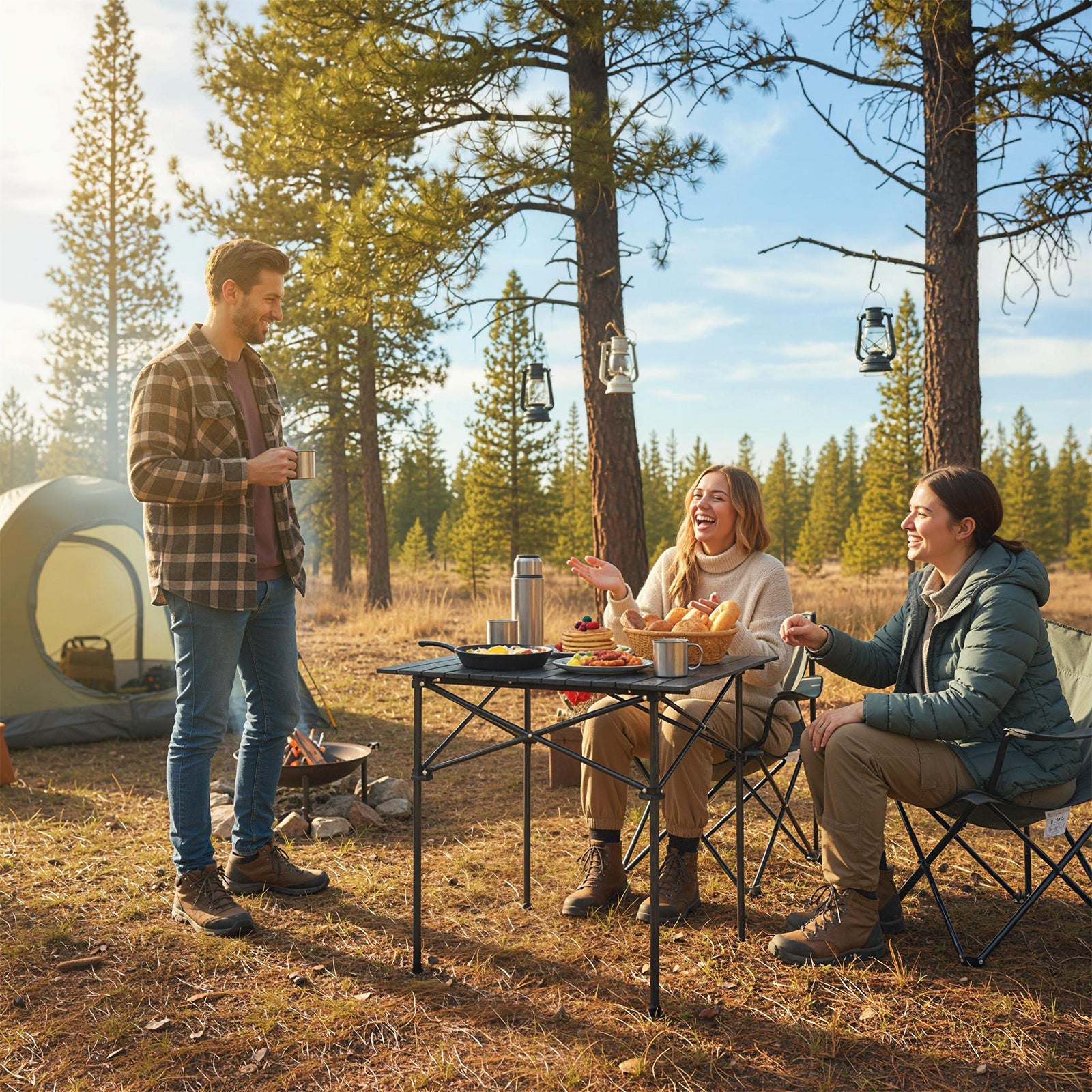 Foldable Roll-Up Camping Table with Metal Legs