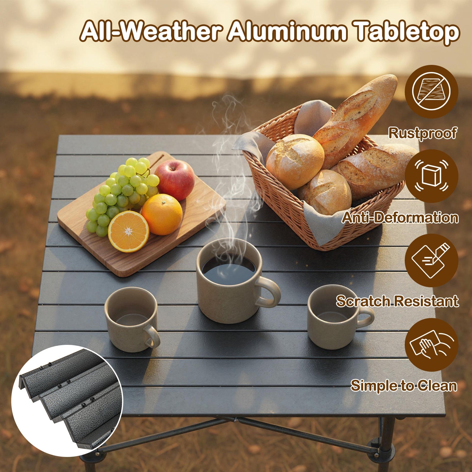 Foldable Roll-Up Camping Table with Metal Legs