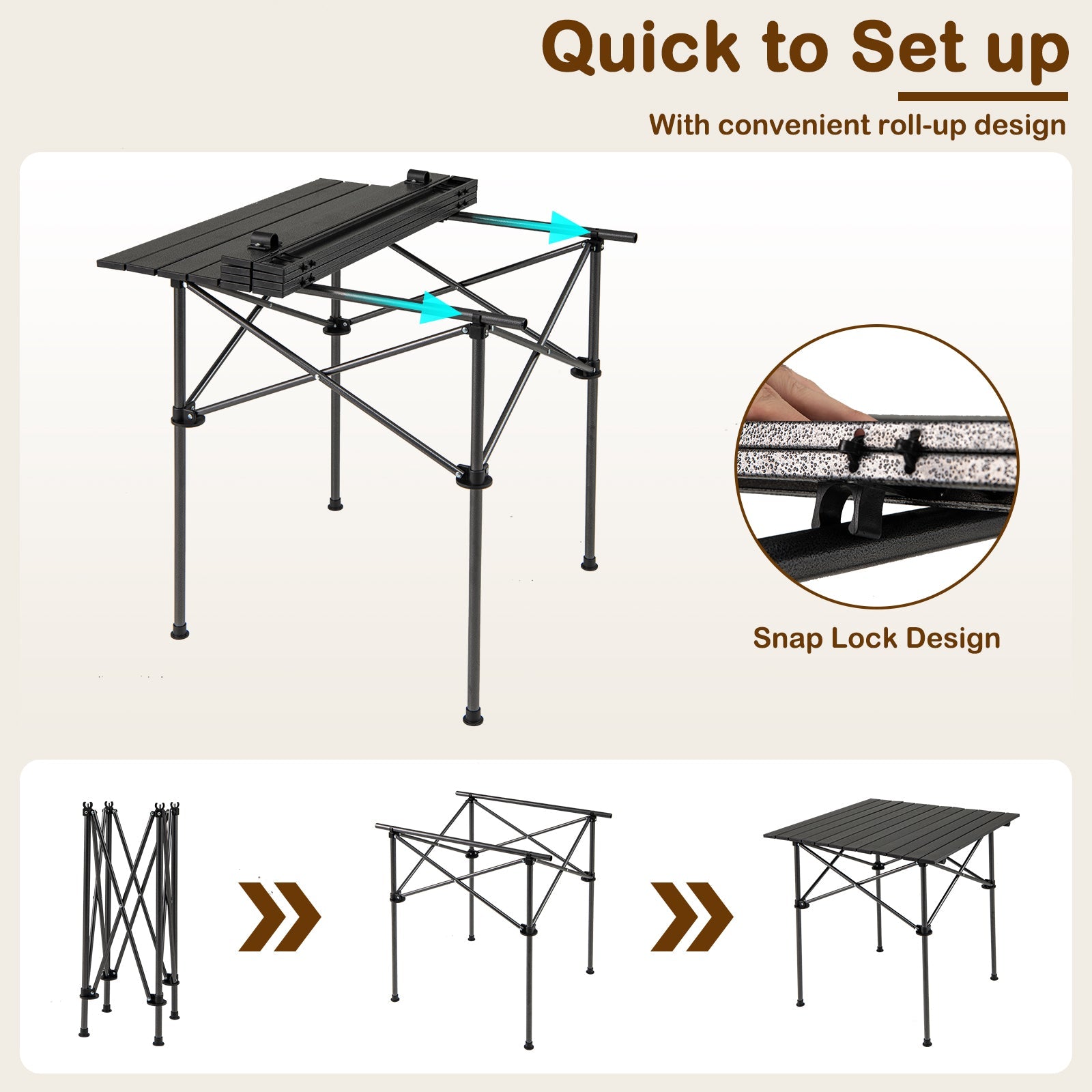 Foldable Roll-Up Camping Table with Metal Legs