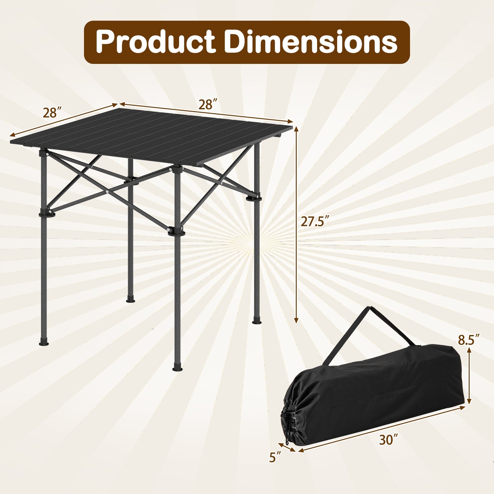 Foldable Roll-Up Camping Table with Metal Legs