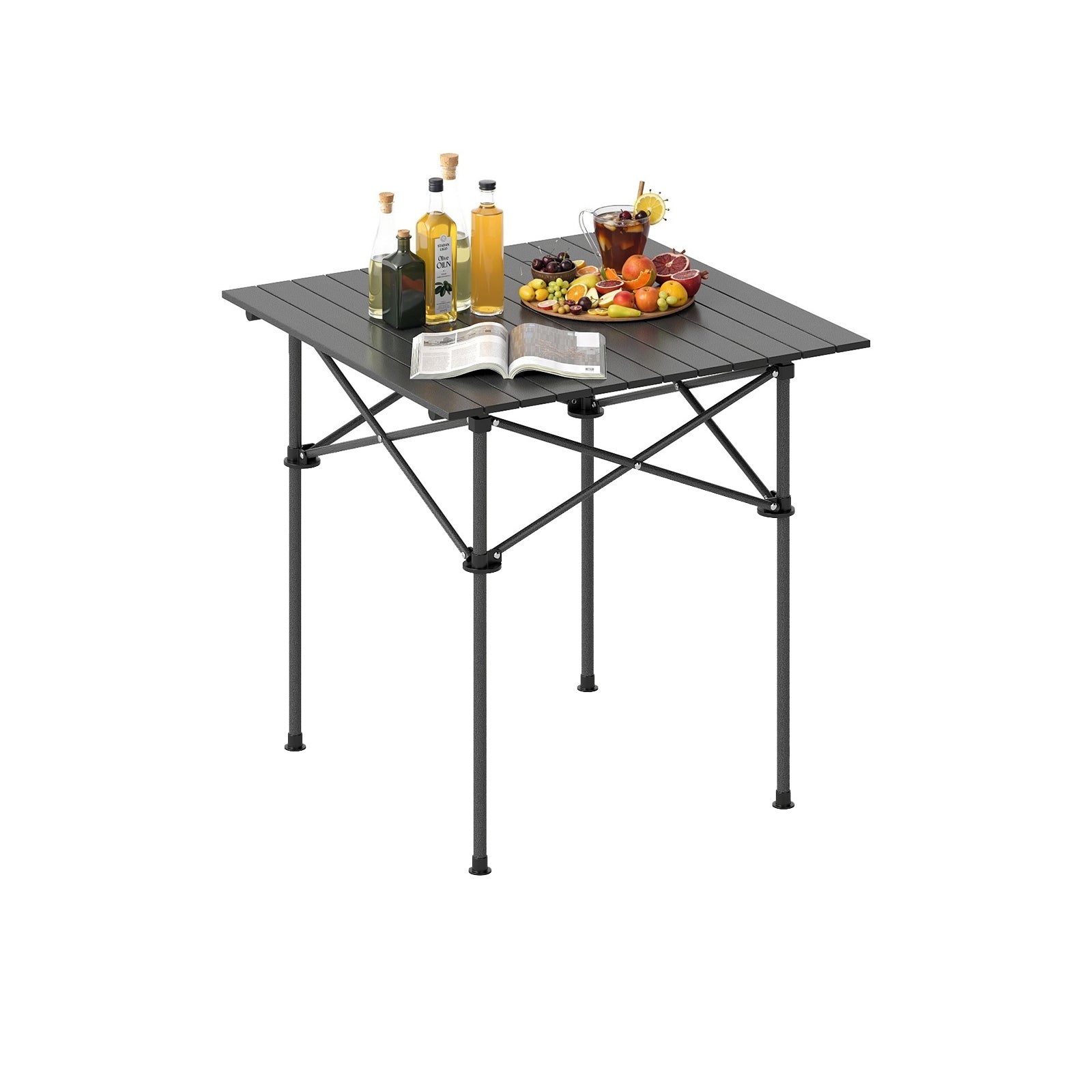 Foldable Roll-Up Camping Table with Metal Legs