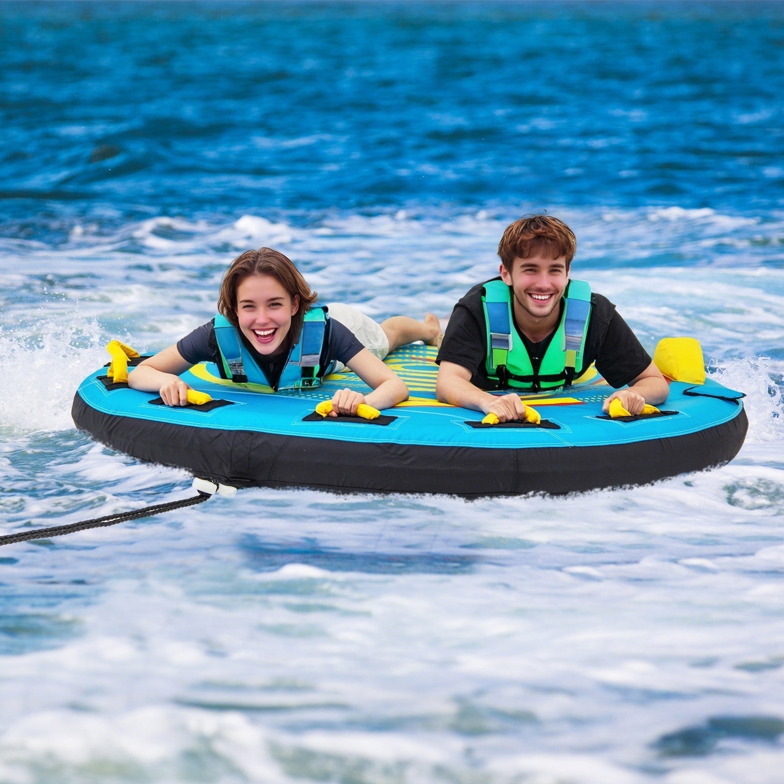 3-Person Inflatable Towable Boat Tube with Double Valves