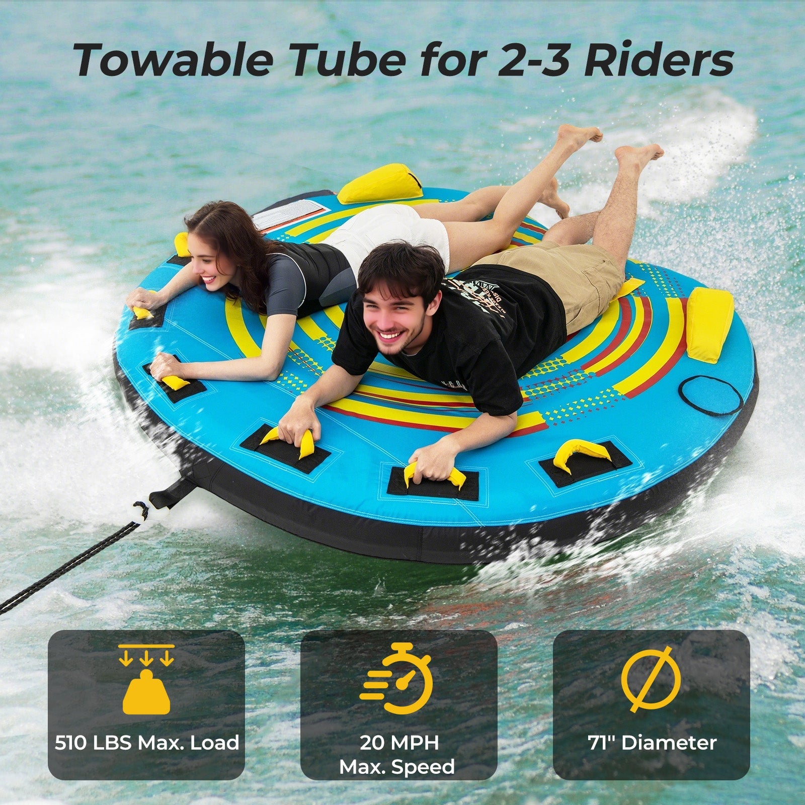 3-Person Inflatable Towable Boat Tube with Double Valves