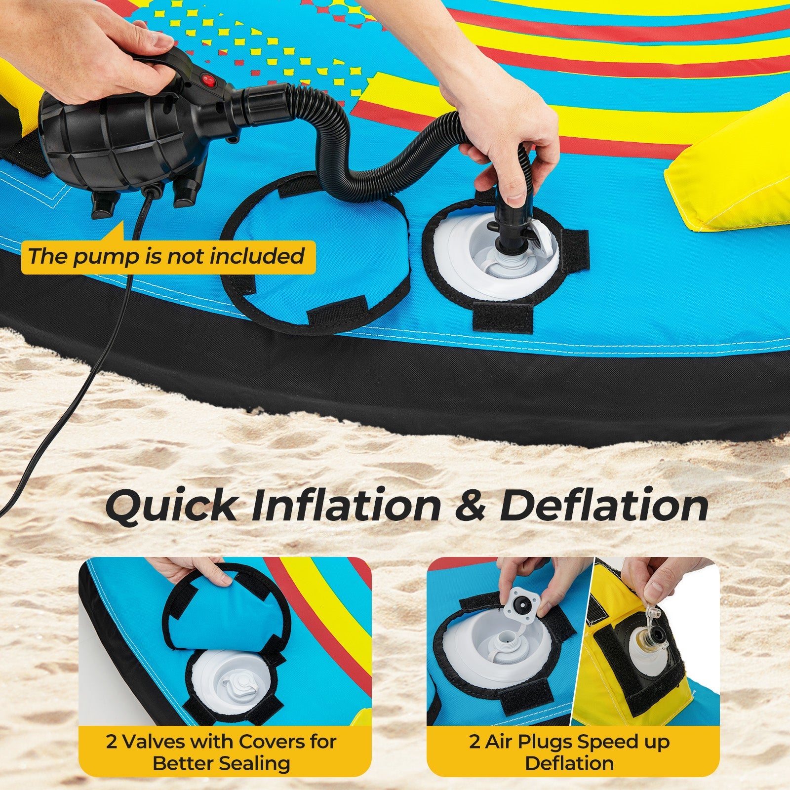 3-Person Inflatable Towable Boat Tube with Double Valves