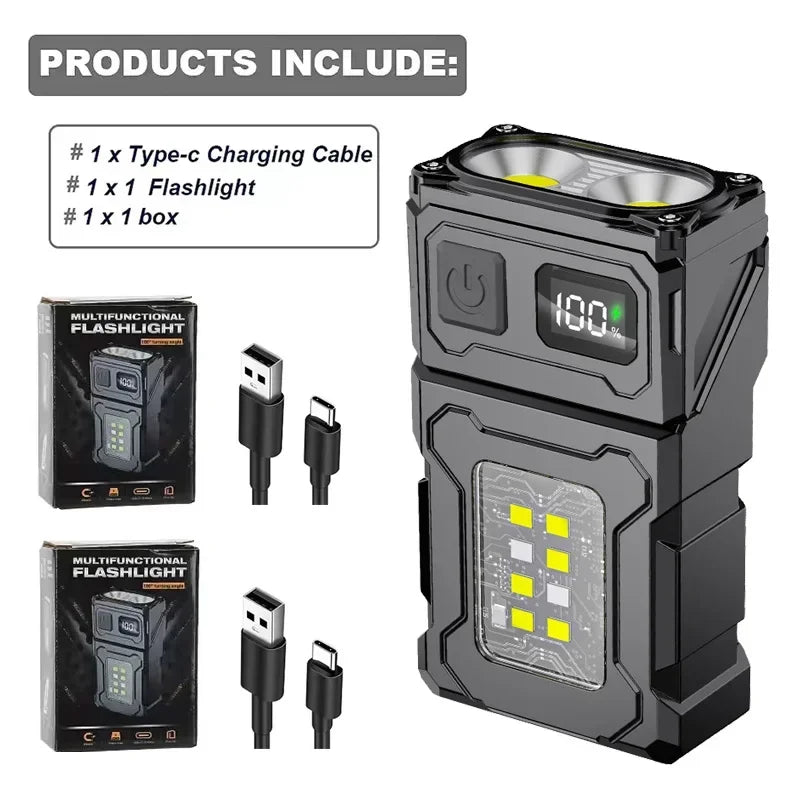 USB Rechargeable LED Flashlight with COB Emergency Light