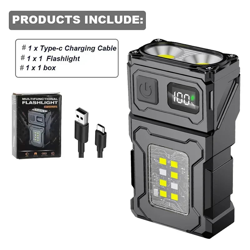 USB Rechargeable LED Flashlight with COB Emergency Light