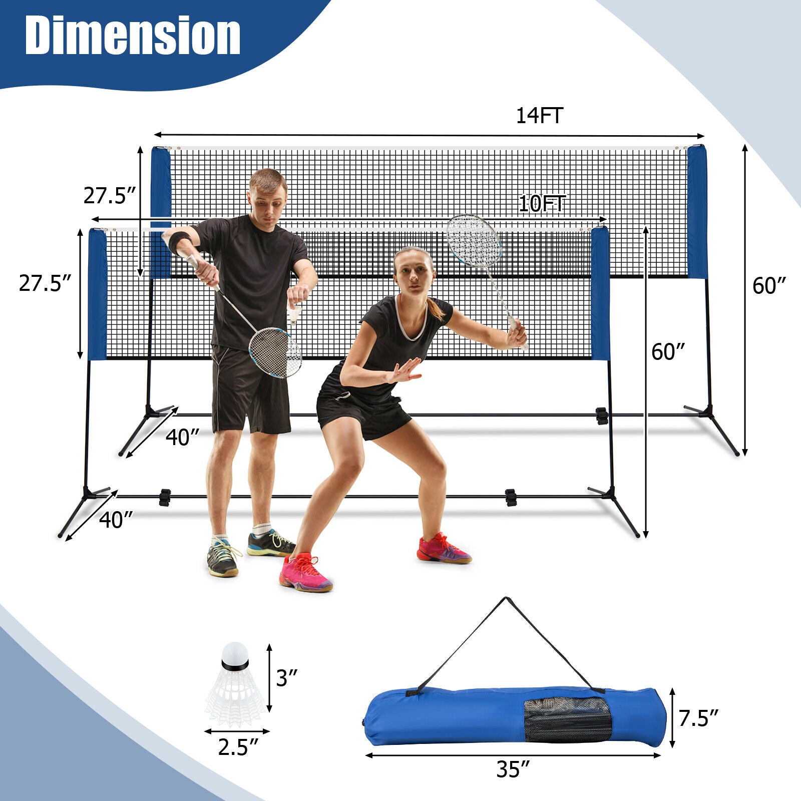 Adjustable Badminton Net Stand with Portable Carry Bag