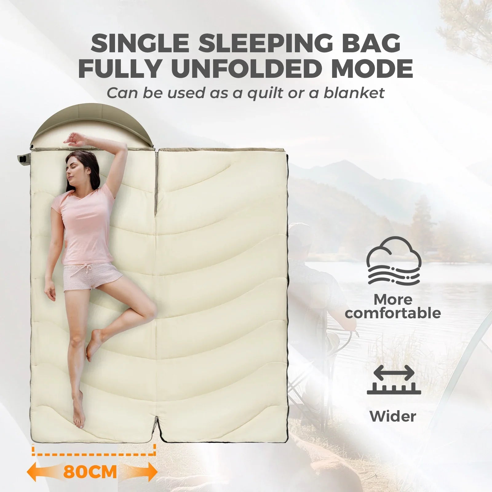 Portable Cotton Envelope Sleeping Bag with Compression Sack