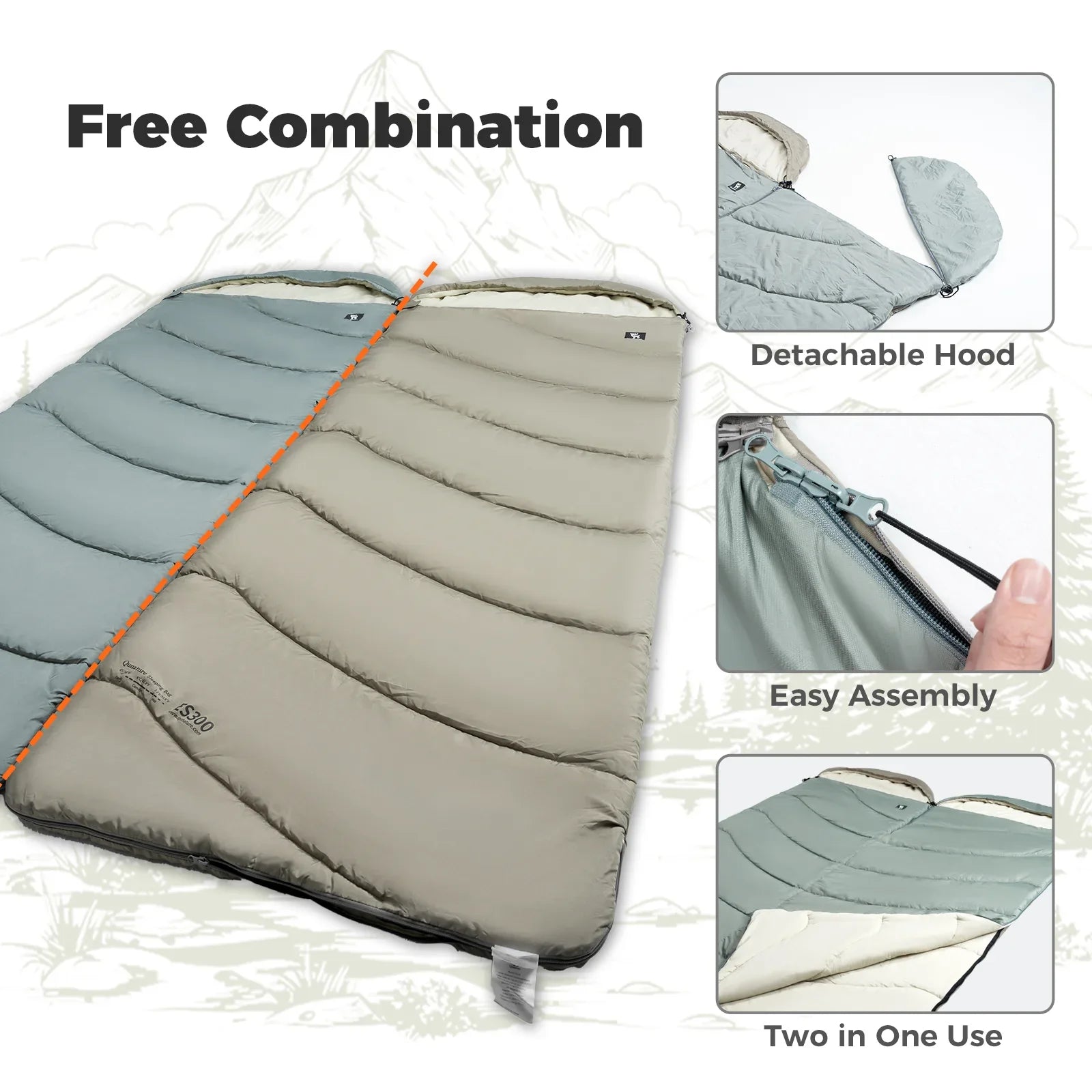 Portable Cotton Envelope Sleeping Bag with Compression Sack