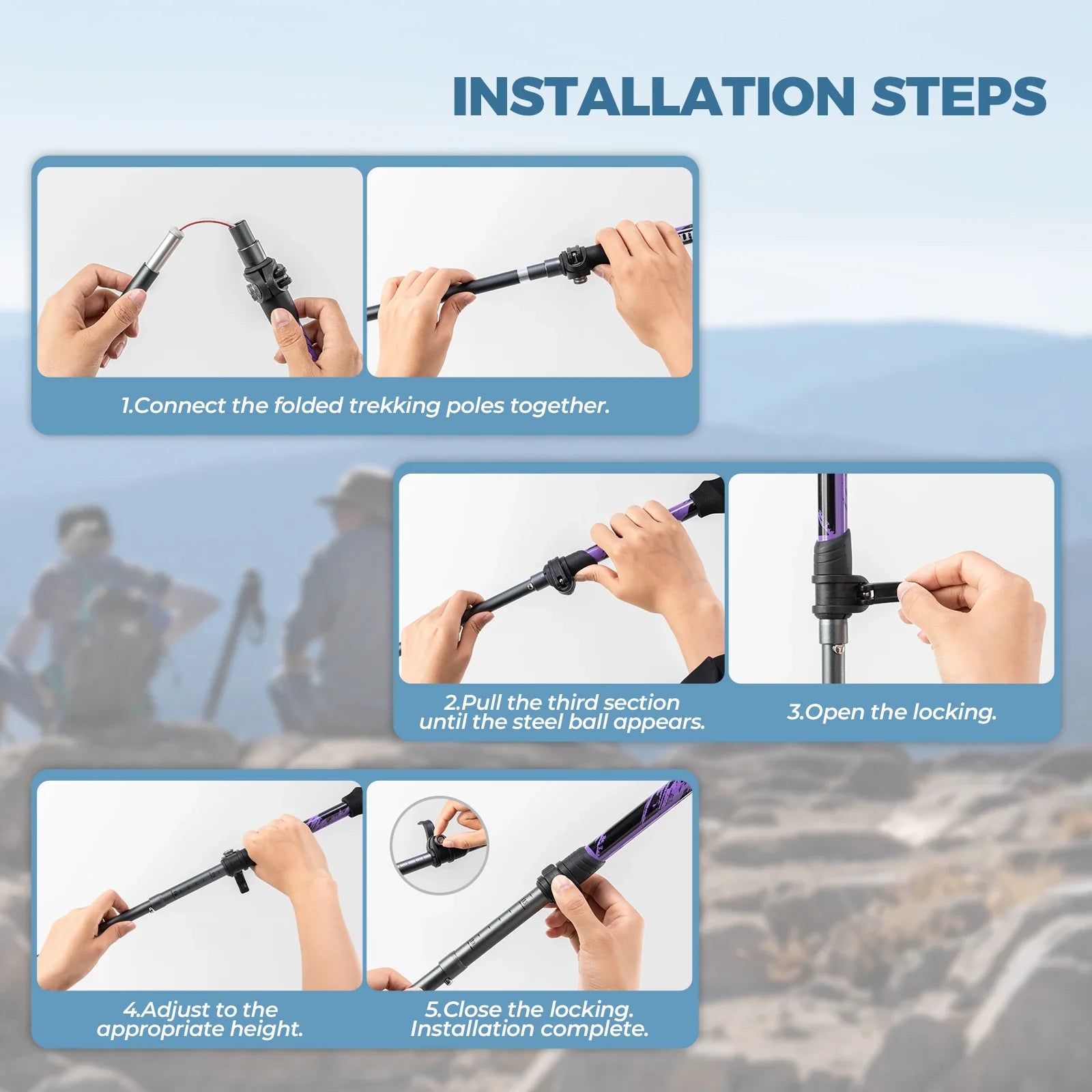Foldable Aluminum Trekking Pole with Adjustable Height