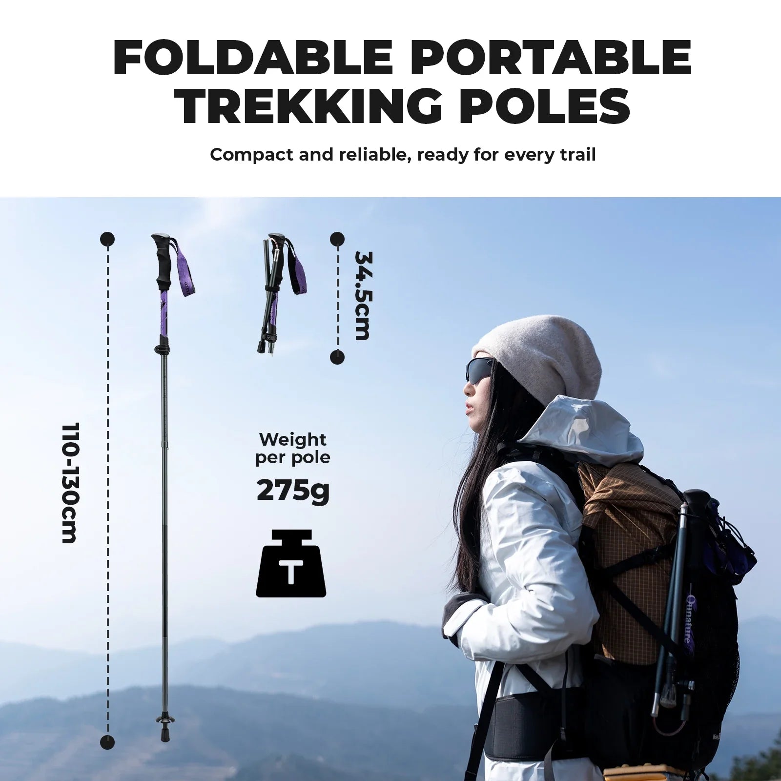 Foldable Aluminum Trekking Pole with Adjustable Height