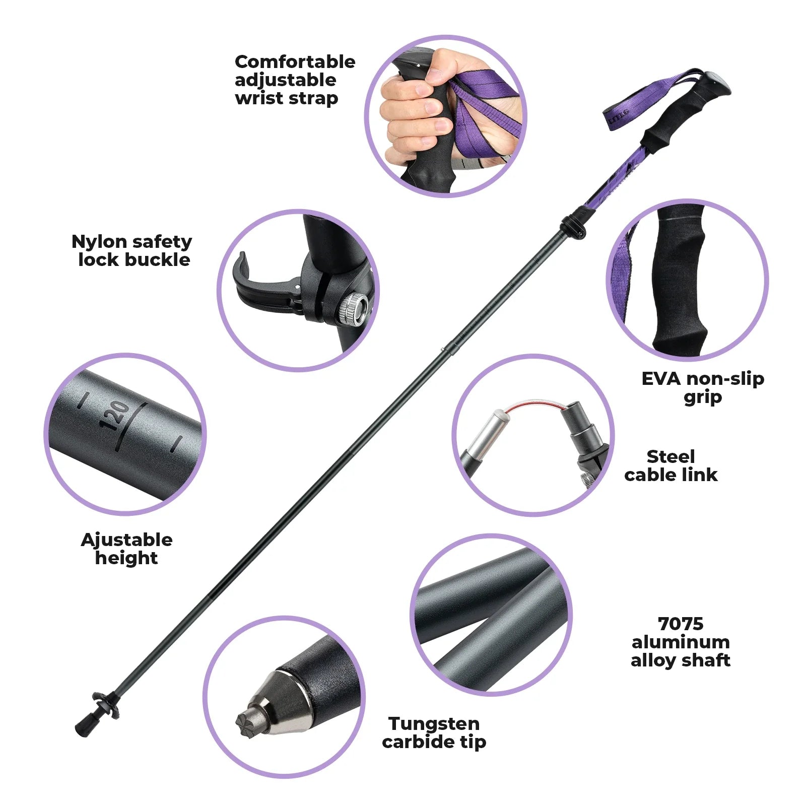 Foldable Aluminum Trekking Pole with Adjustable Height