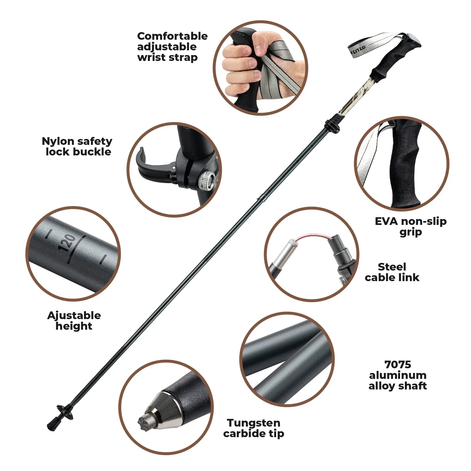Foldable Aluminum Trekking Pole with Adjustable Height