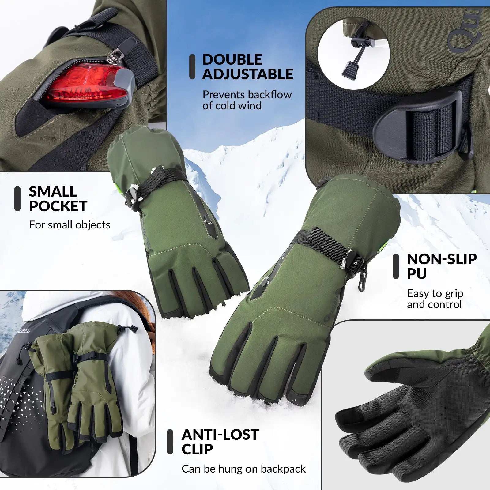 Waterproof Split-Finger Ski Gloves with Touchscreen Design