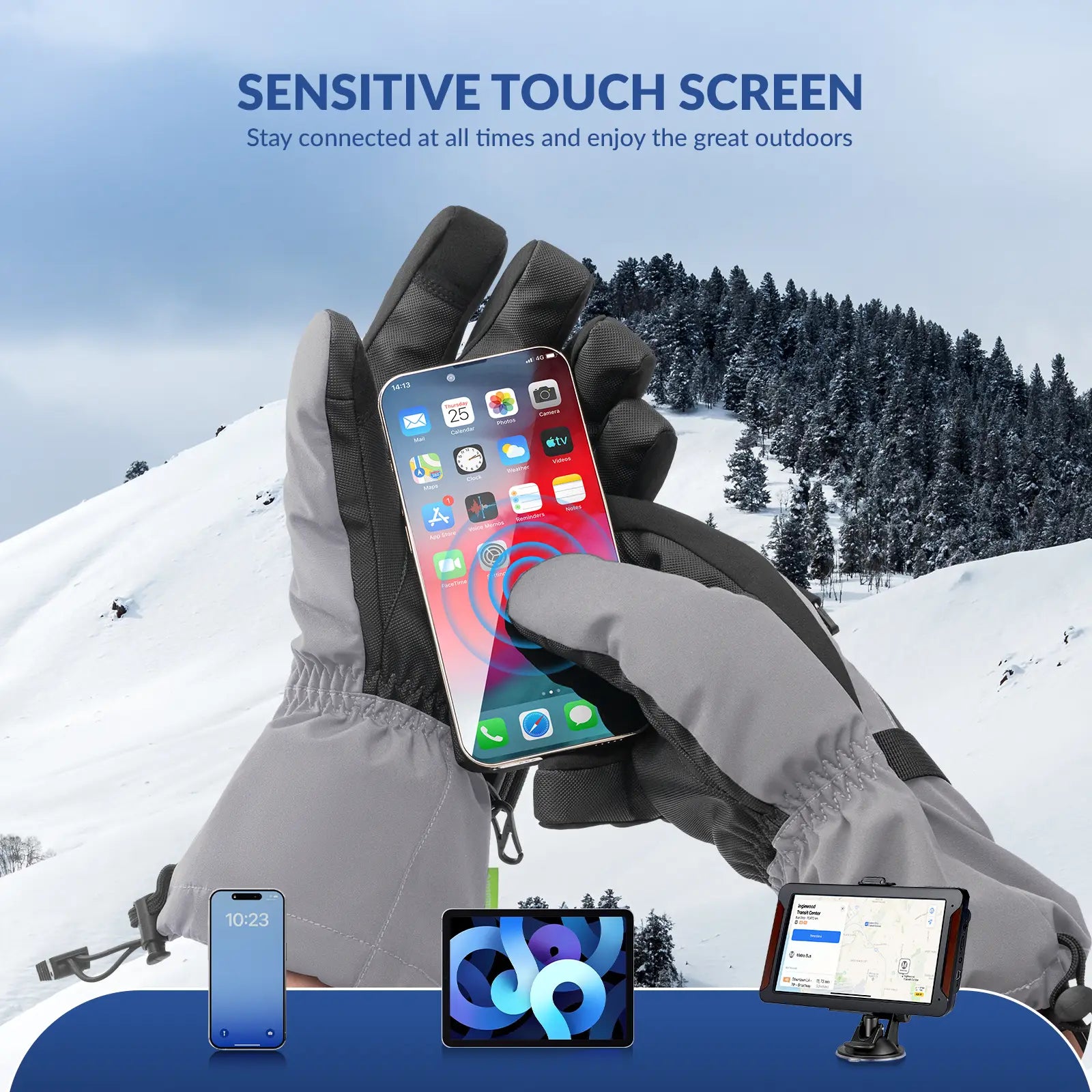 Waterproof Split-Finger Ski Gloves with Touchscreen Design