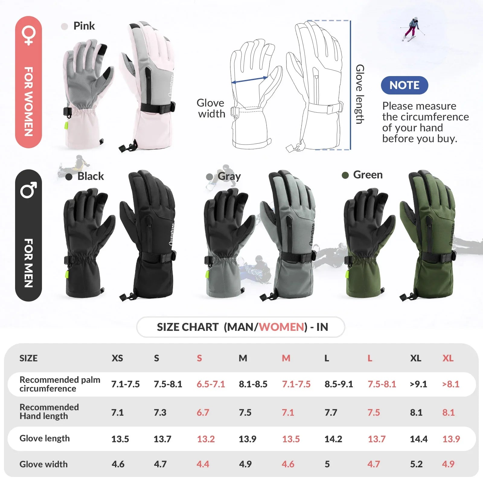 Waterproof Split-Finger Ski Gloves with Touchscreen Design