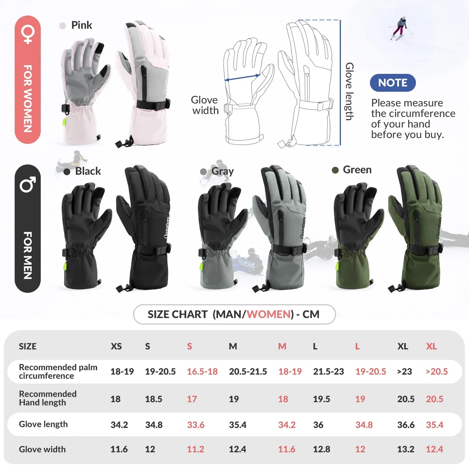 Waterproof Split-Finger Ski Gloves with Touchscreen Design