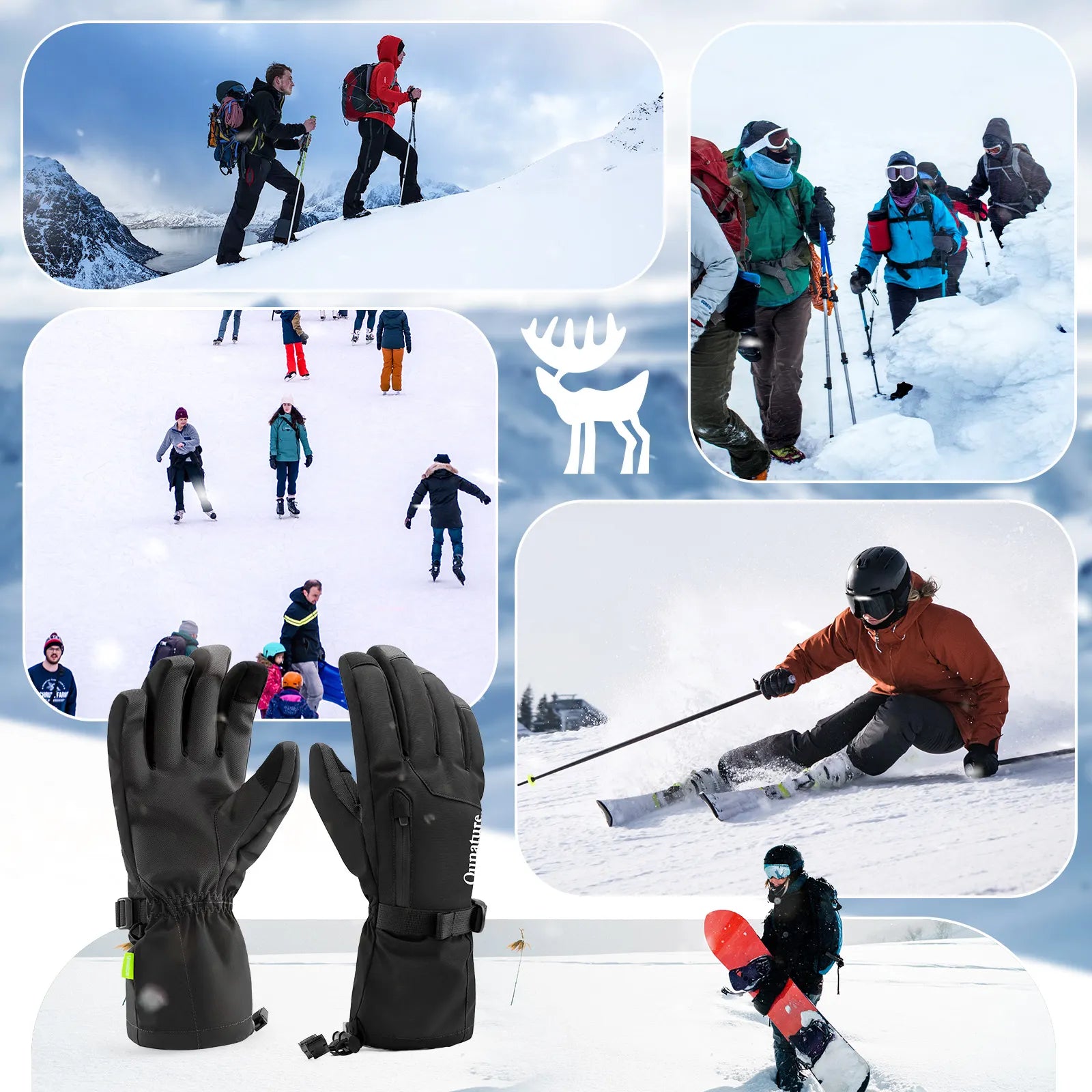 Waterproof Split-Finger Ski Gloves with Touchscreen Design