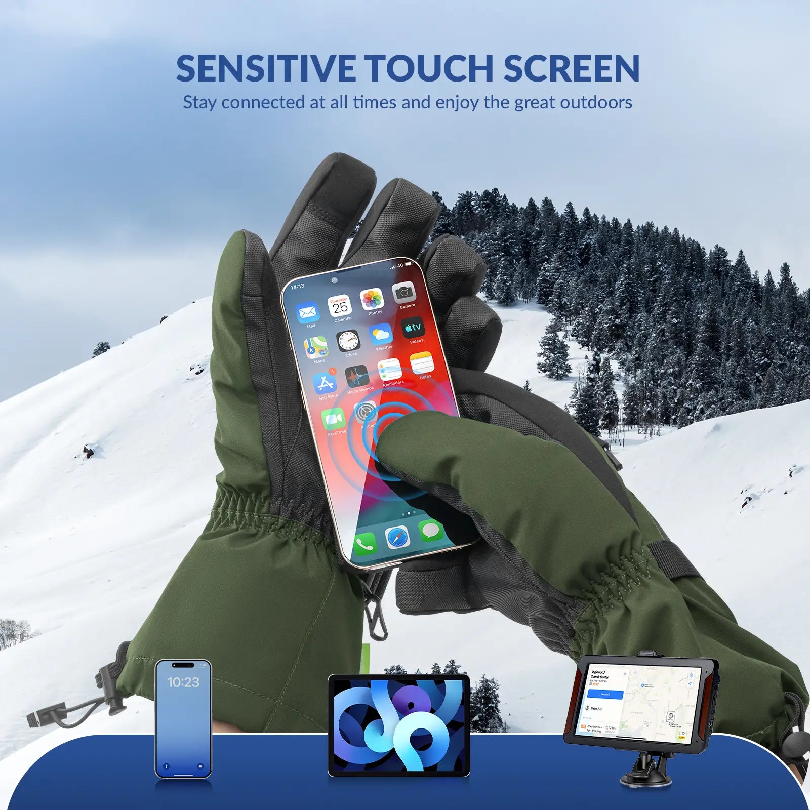 Waterproof Split-Finger Ski Gloves with Touchscreen Design