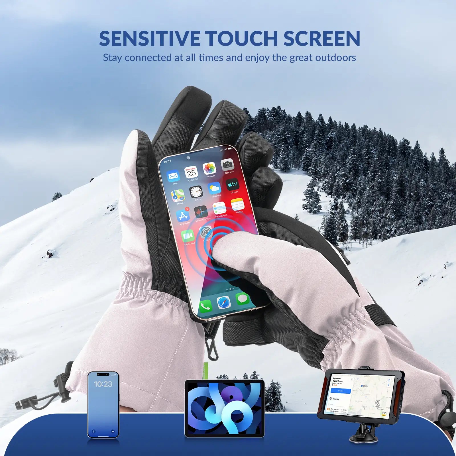 Waterproof Split-Finger Ski Gloves with Touchscreen Design
