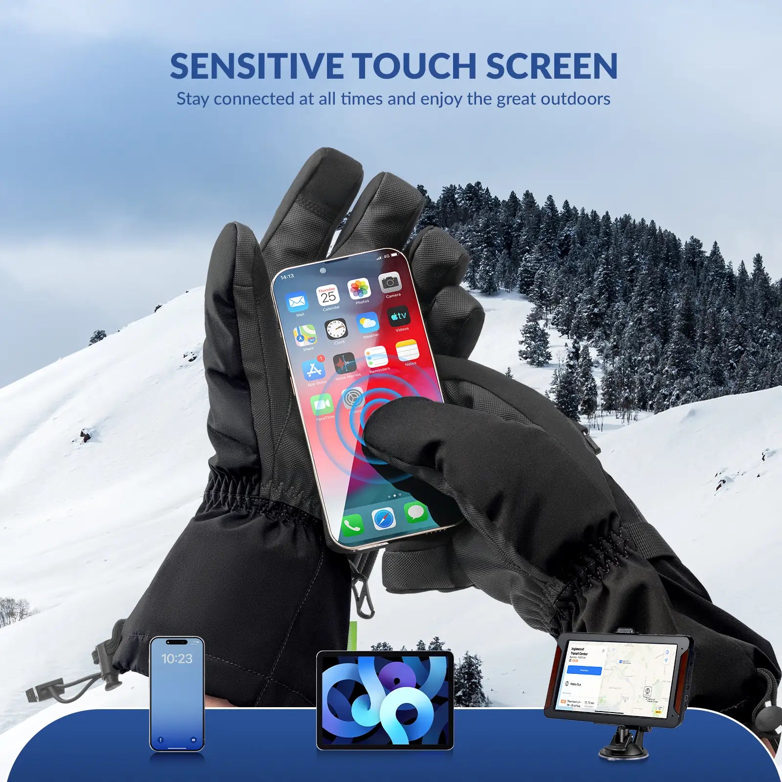 Waterproof Split-Finger Ski Gloves with Touchscreen Design