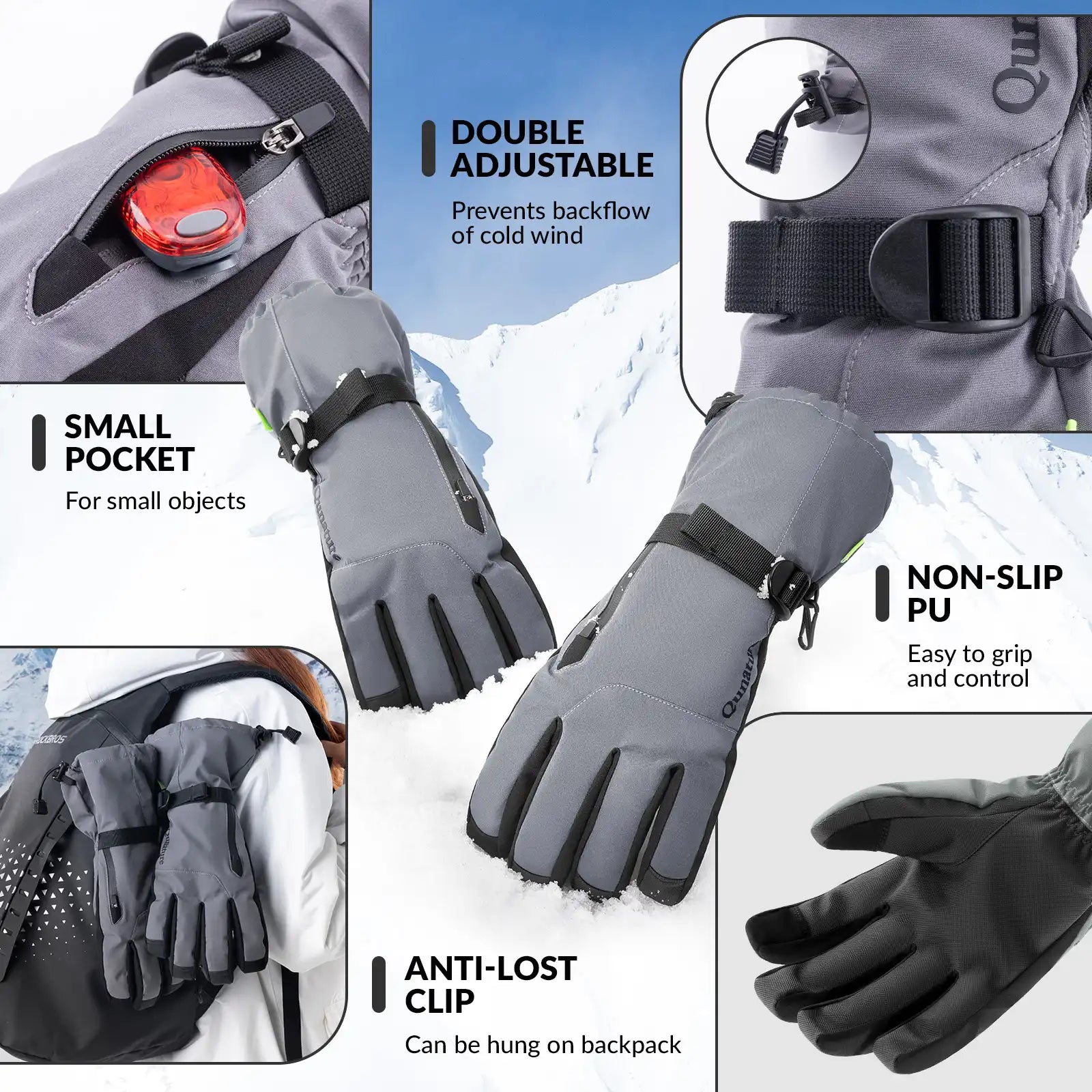 Waterproof Split-Finger Ski Gloves with Touchscreen Design