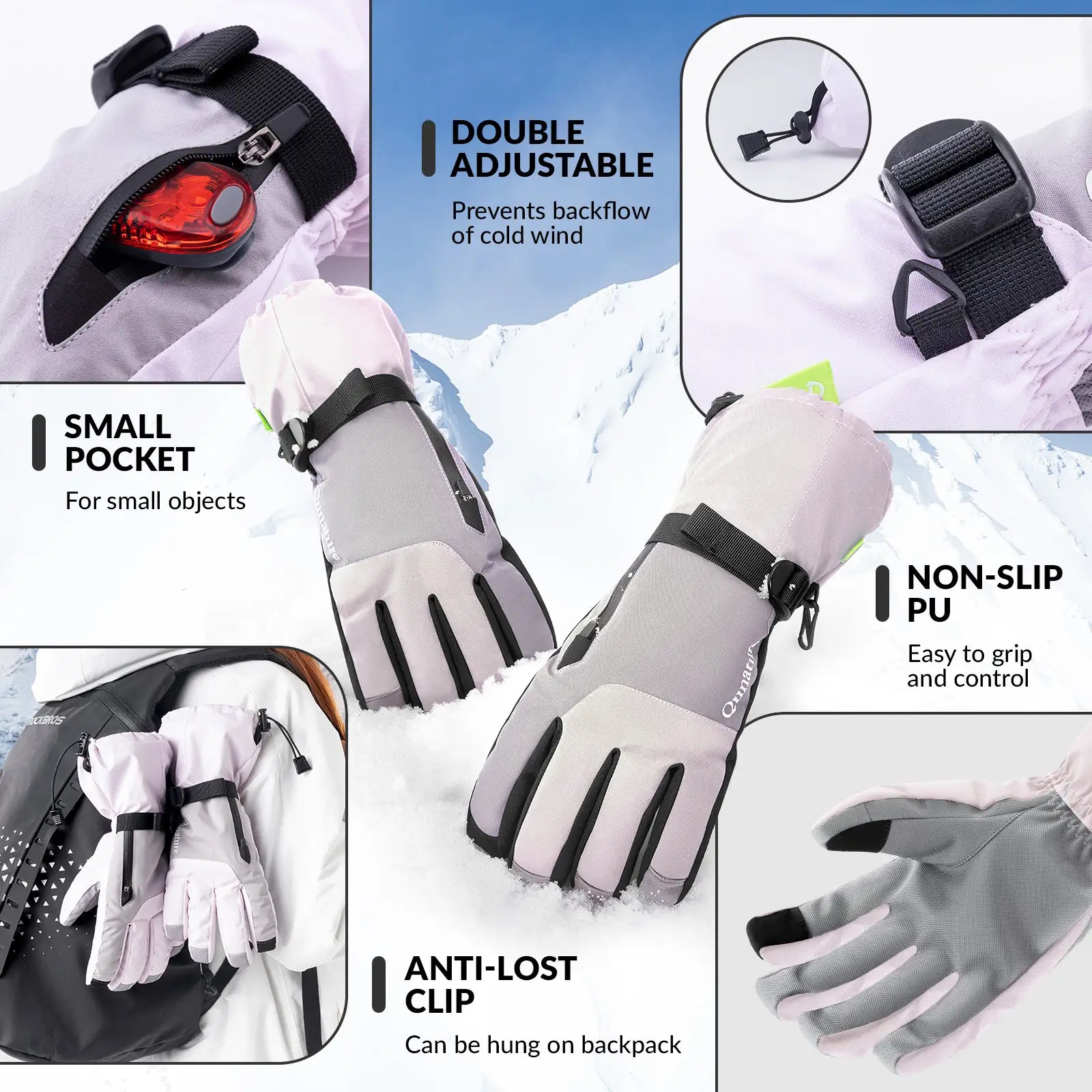 Waterproof Split-Finger Ski Gloves with Touchscreen Design