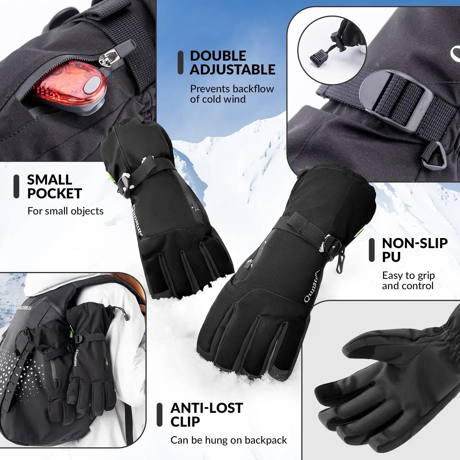 Waterproof Split-Finger Ski Gloves with Touchscreen Design