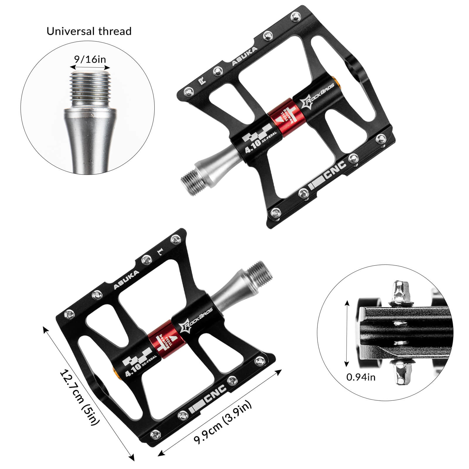 Aluminum Alloy Mountain Bike Pedals with 4 Bearings