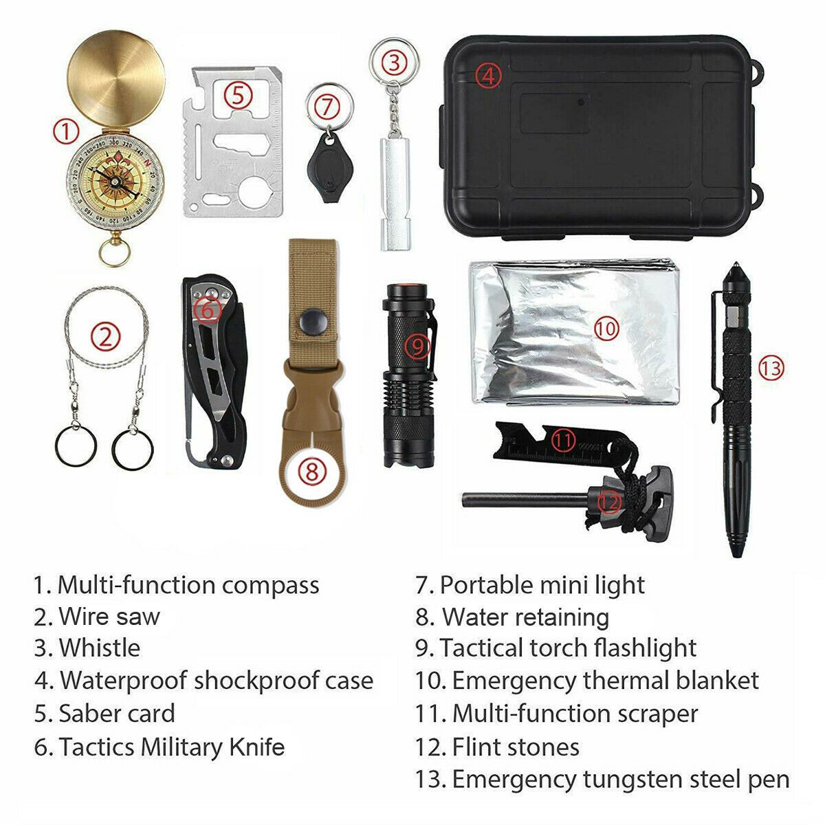 14-in-1 Outdoor Emergency Survival and Camping Gear Kit